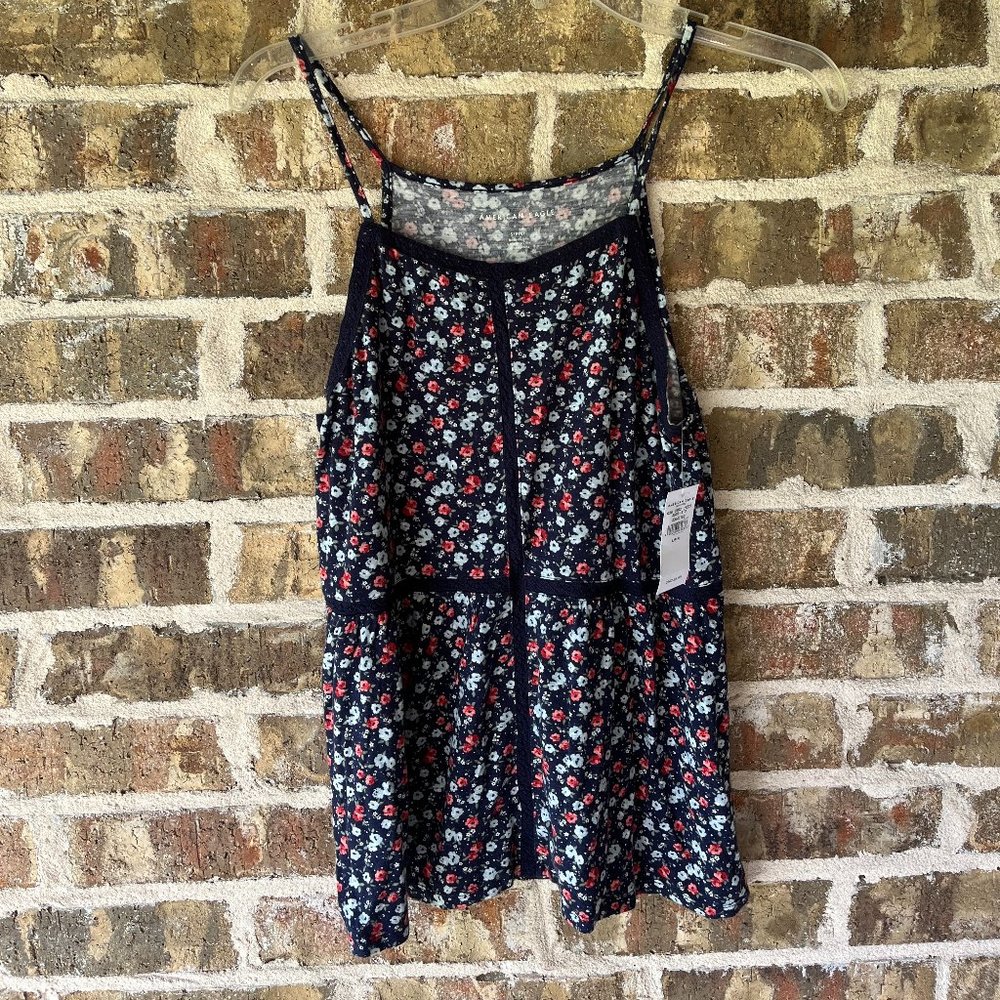 American Eagle Blue Floral Tank Top